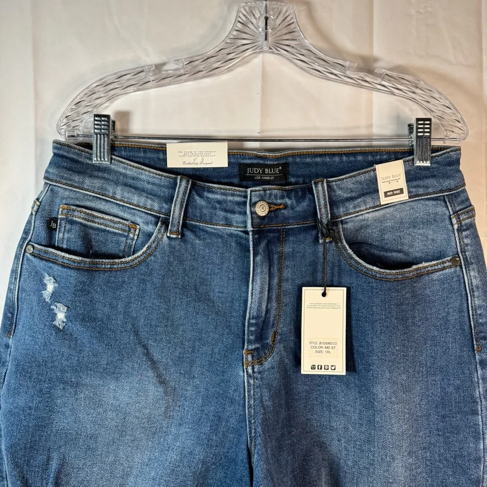 Judy Blue Womens Distressed Fray‎ Hem Denim Cut Off Shorts Mid Rise Size 1XL New